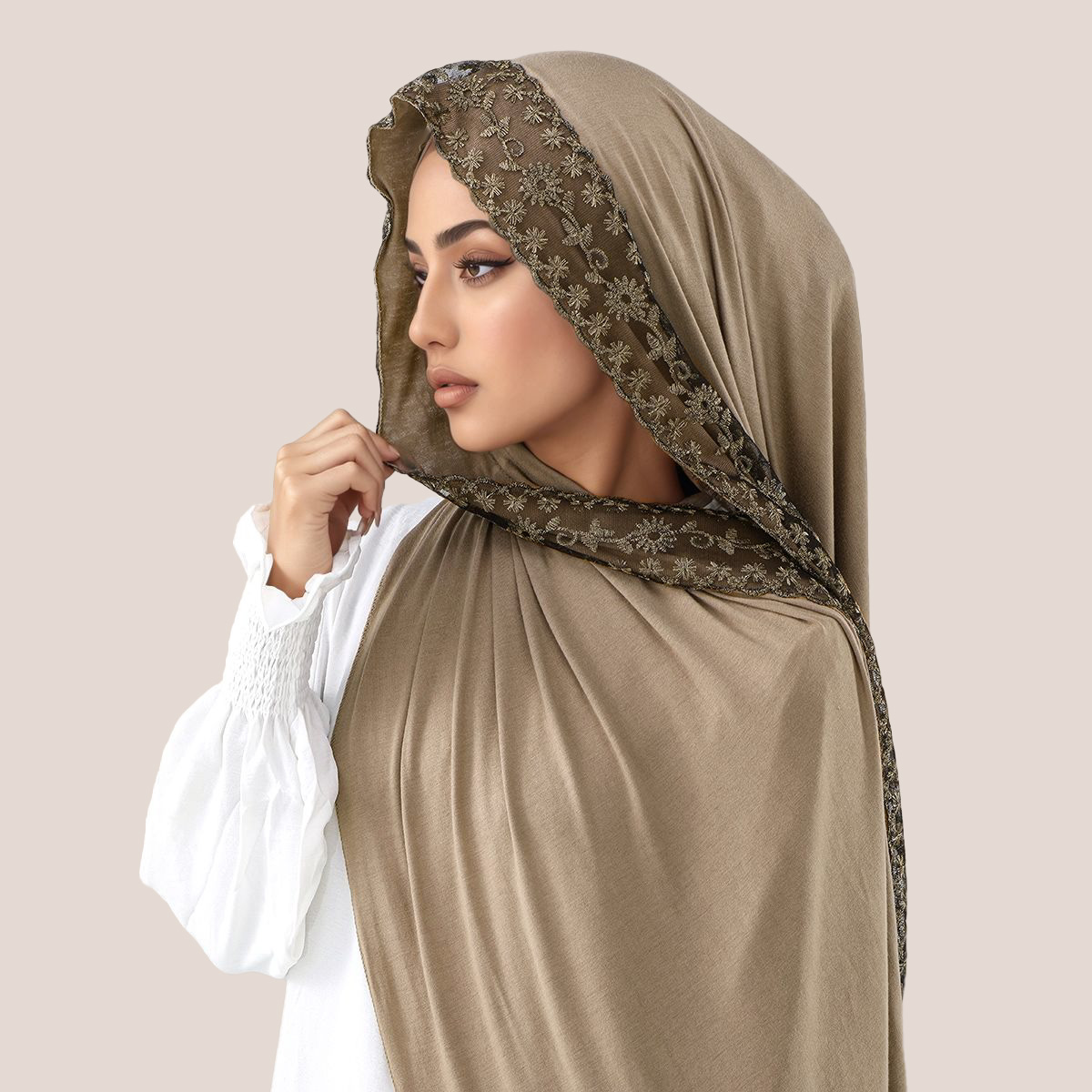 Women'S Fashion Headbands - Spitze Stickerei Baumwolle Jersey Muslimischen Hijab