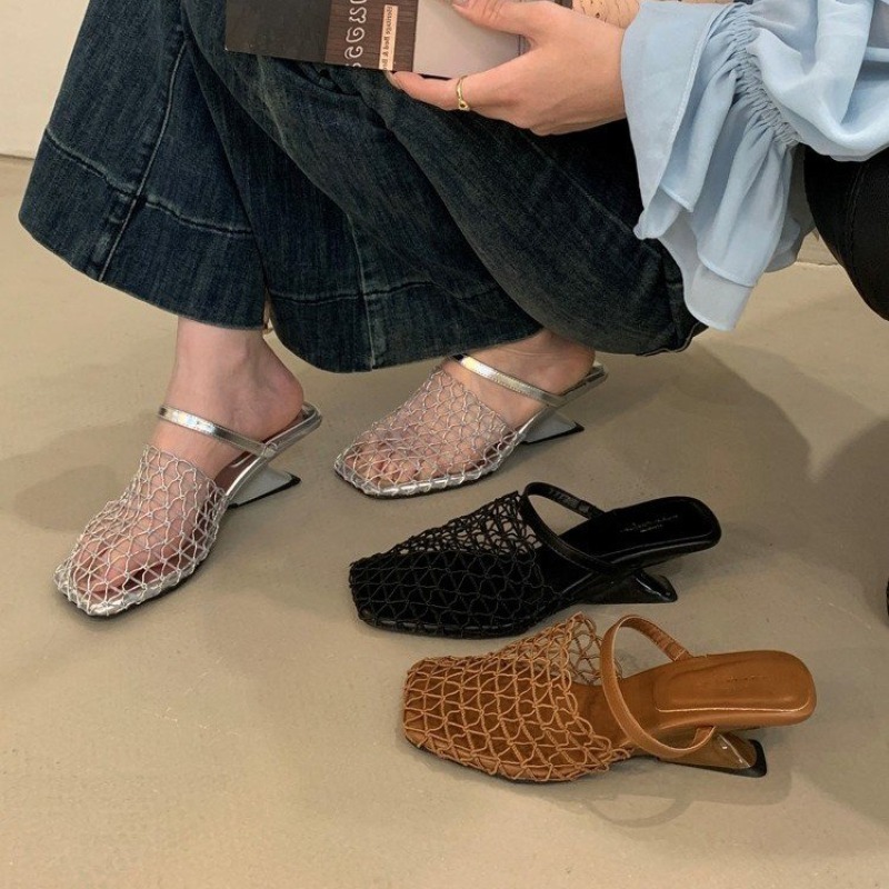 Women'S Fashion Trends Summer 2025 - Weben Mesh Frauen High Heels Sandalen
