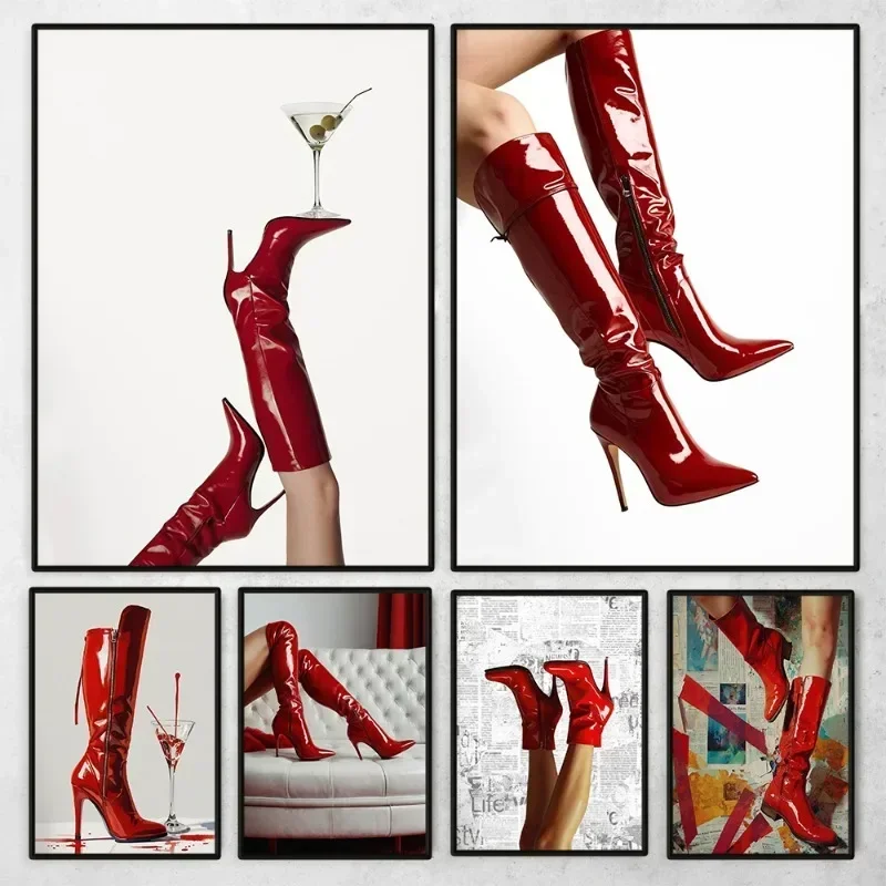 Women'S Fashion Magazine - Rote Stiefel Sexy Frau Poster Retro