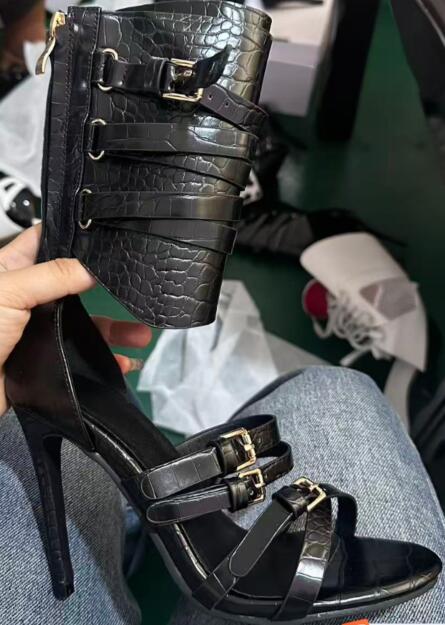 Women'S Fashion Belts - Sexy schwarze Leder-Sandalen mit offener Zehenpartie,