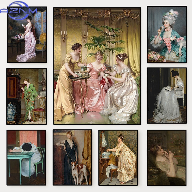 Women'S Fashion Victorian - Renaissance-Frauenporträt-Poster Vintage Viktorianisches Feminines Leinwandgemälde Mode-Wandkunst