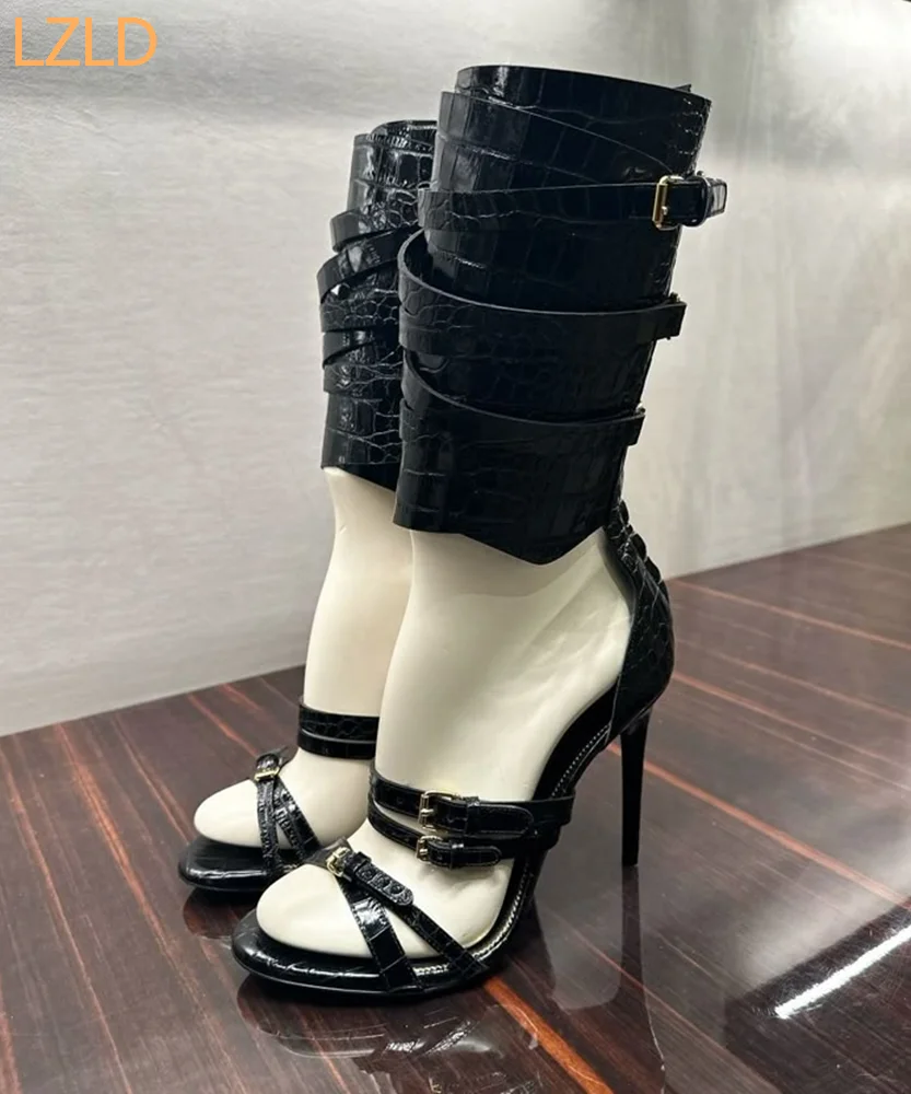 Women'S Fashion Belts - Schwarz Sexy Laufsteg Frauen Sandalen 2025,
