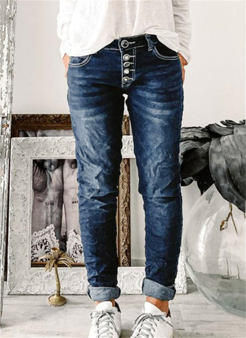 Mom Jeans Women - Damen-Jeans mit Knopfleiste für Frauen, New