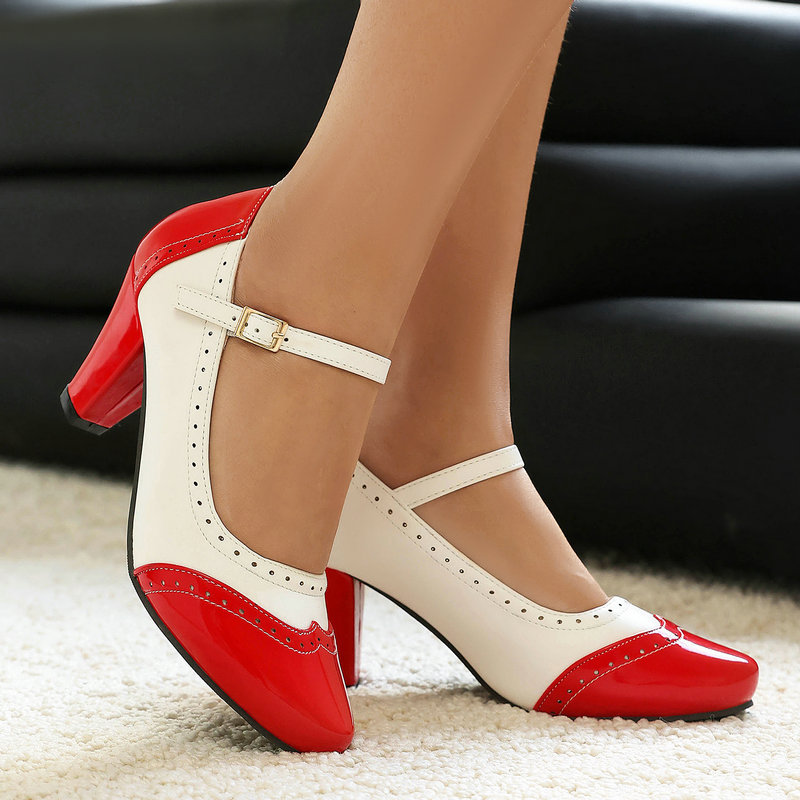 Women'S Fashion In The 50S - Mary Jane Schuhe Damen Lackleder Blockabsatz