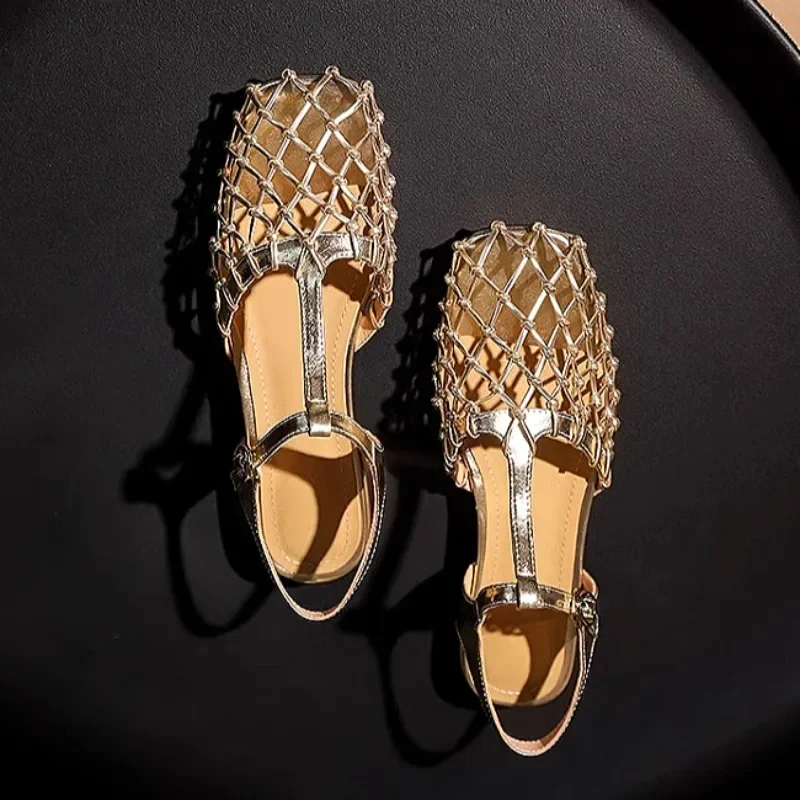 Women'S Fashion Trends Summer 2025 - Damen Geflochtene Mesh-Sandalen mit eckiger Zehenpartie,