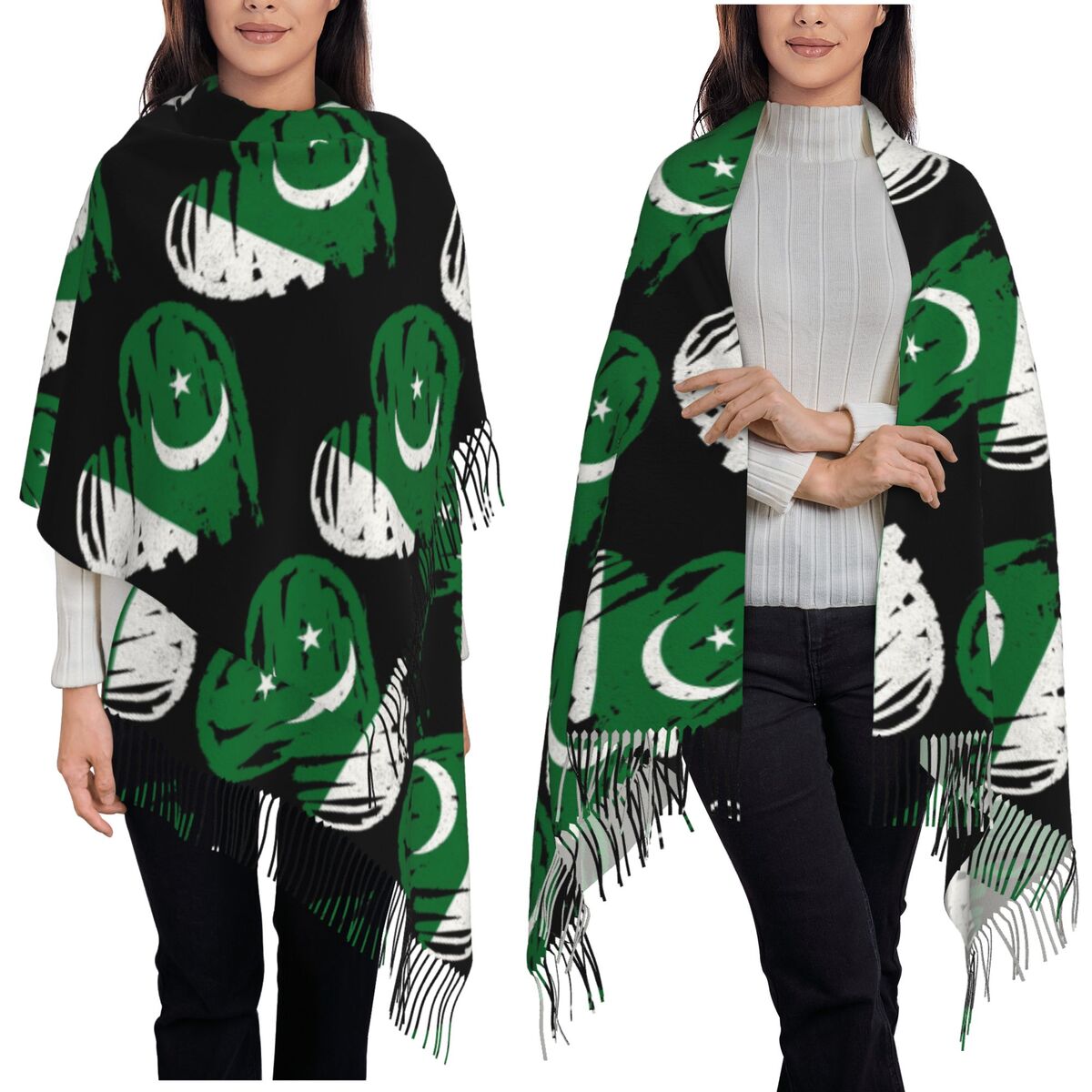 Women Fashion Pakistan - Ich liebe Pakistan-Flagge, pakistanischer Schal, Quastenschals