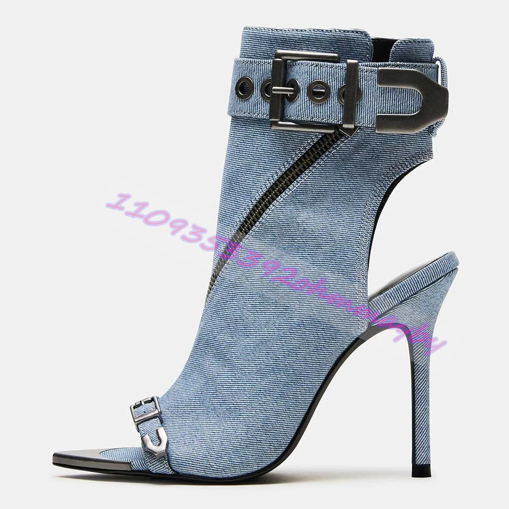 Women'S Fashion Belts - Sommerliche blaue Denim-Stiefel mit spitzer Zehenpartie