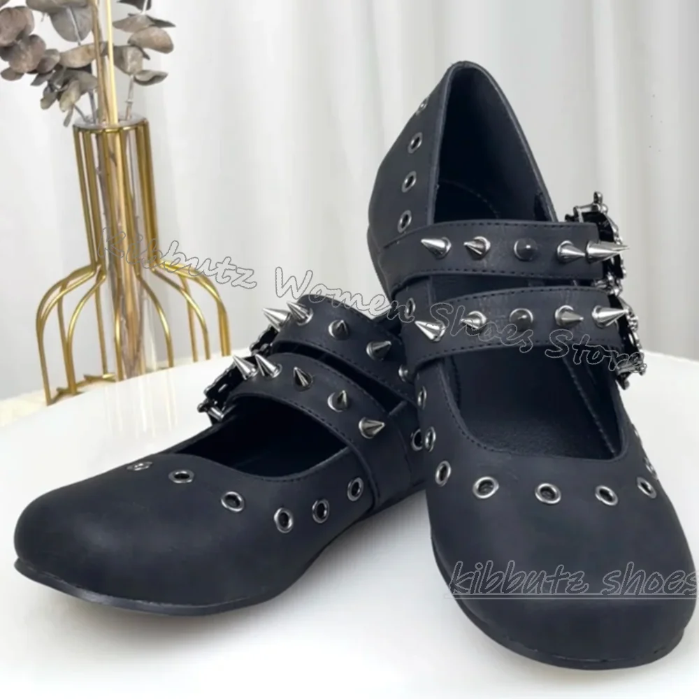 Women'S Fashion Belts - Gothic Ballet Pumps mit Punk-Rock-Gürtelschnalle und