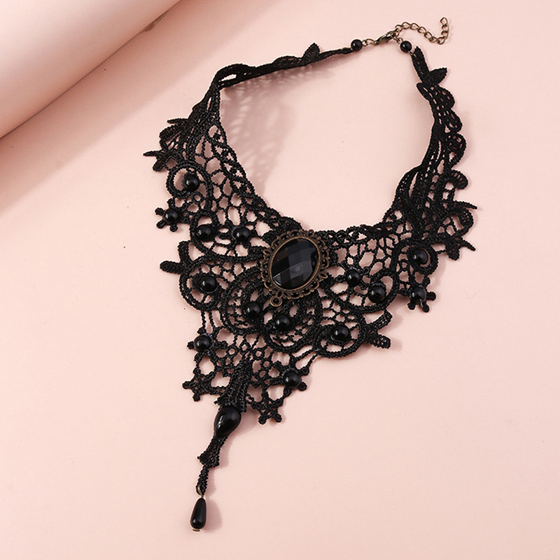 Women'S Fashion Victorian - Heißer Verkauf: Schwarze Spitzen-Perlen-Choker-Halskette im viktorianischen