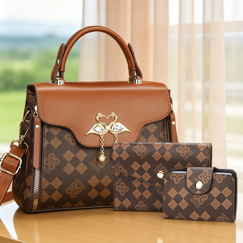 Crossbody Bag Women - 3-teiliges Damen-Taschenset, leicht luxuriöse bedruckte Damen-Umhängetasche,