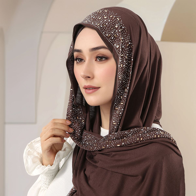 Women'S Fashion Headbands - Ramadan Muslimischer Schimmernder Strass-Jersey-Baumwoll-Hijab-Schal für Frauen