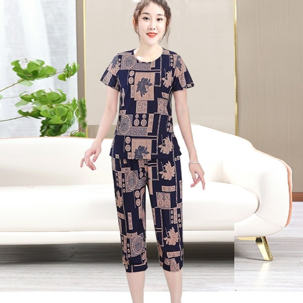 Women'S Fashion Pajamas - Modische Übergrößen-T-Shirt-Sets für Ältere, Gestreift, Locker