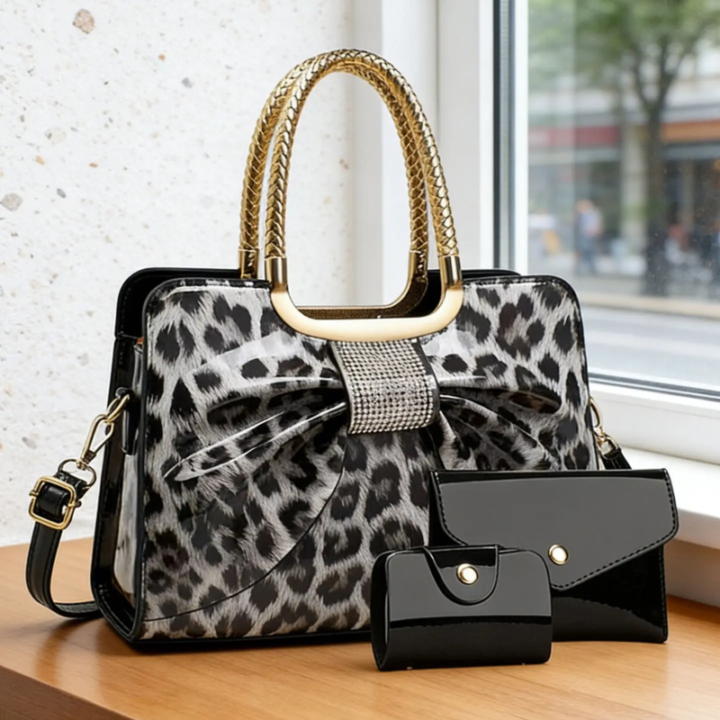 Crossbody Bag Women - Damentasche mit Schmetterlingsknoten und Leopardenmuster, hochwertige