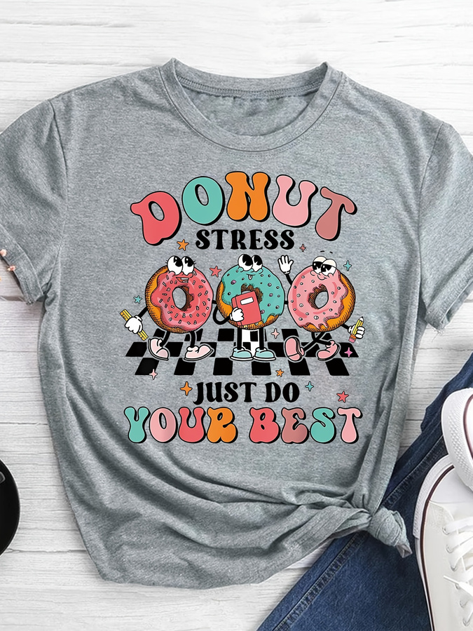 T-Shirt mit Cartoon-Donut-Prin – Women'S Fashion Trends Summer 2025 Bewertung und Preis