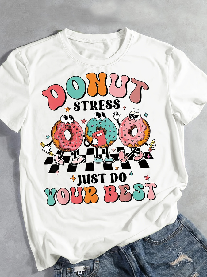 T-Shirt mit Cartoon-Donut-Prin – Women'S Fashion Trends Summer 2025 Bewertung und Preis