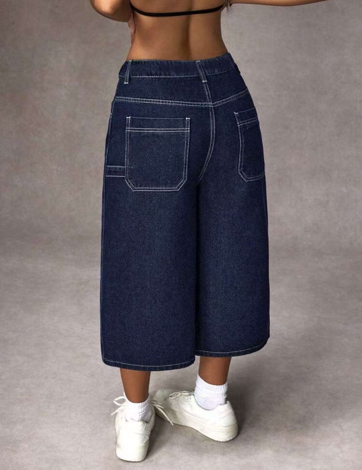 Retro Dunkelblaue Capri-Jeans  – Mom Jeans Women Bewertung und Preis