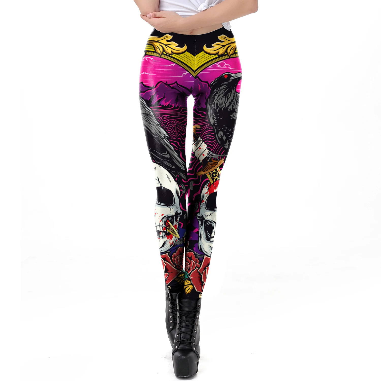 Mode Schädel Rose Print Leggin – Women'S Fashion Leggings Bewertung und Preis