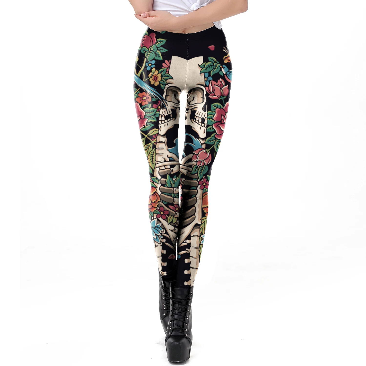 Mode Schädel Rose Print Leggin – Women'S Fashion Leggings Bewertung und Preis